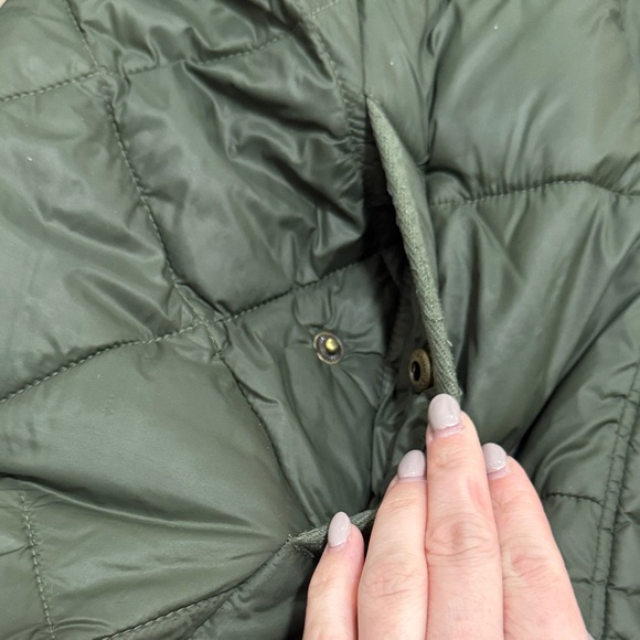 Barbour Olive Puffer Jacket with Faux Fur Trim - Picture 3 of 15